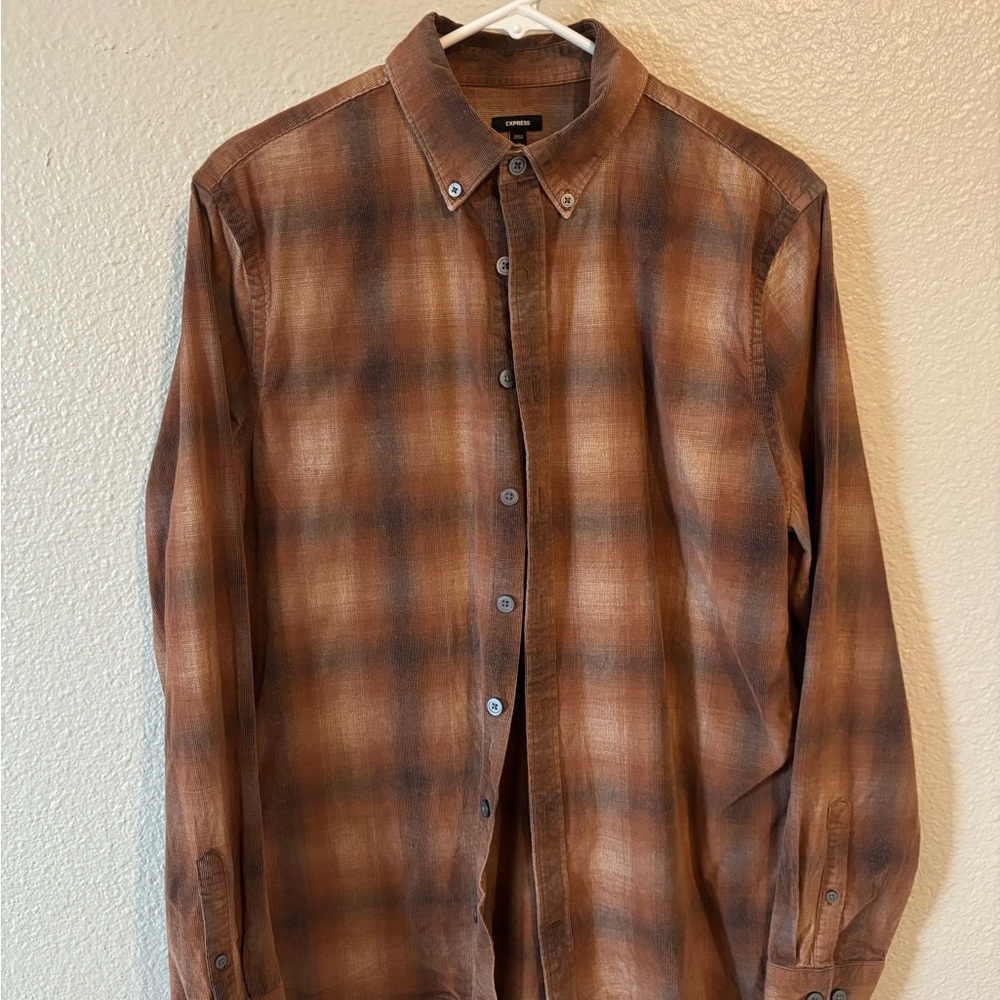 Express Men's Tan Plaid Casual Shirt